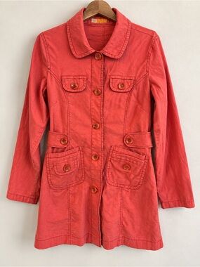 Tulle Coral Button-Front Trench Coat